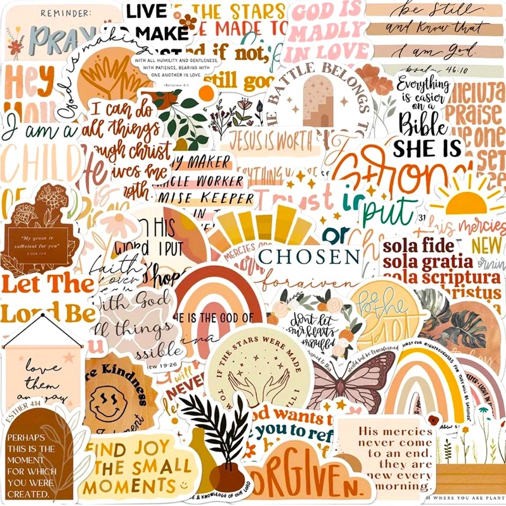Set of 50 Bible Verses Stickers Boho Colors God